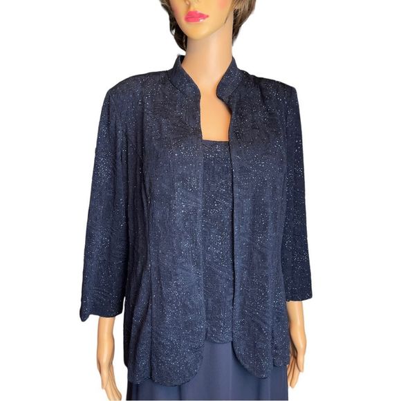 🔥🔥🔥 Alex Evenings 2 Piece Navy Blue Evening Gown Long Mandarin Jacket - Picture 7 of 9